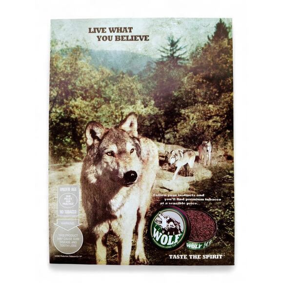 2002 Wolf Chewing Tobacco Print Ad Pack of Wolves Forest Taste the Spirit Quote - Picture 1 of 9